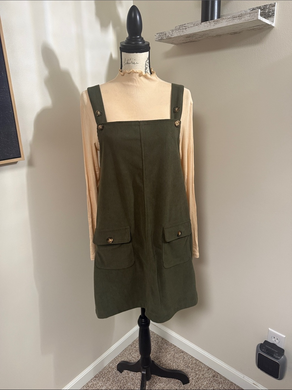 Olive Green Corduroy Pinafore Mini Dress
